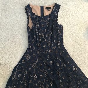 Blue lace floral dress with tan lining